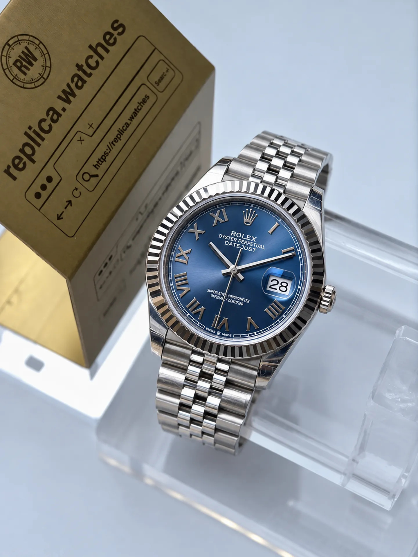 Replica Rolex Datejust M126334-0038 Blue Roman Dial 41mm Jubilee 3235 Weighted Watch
