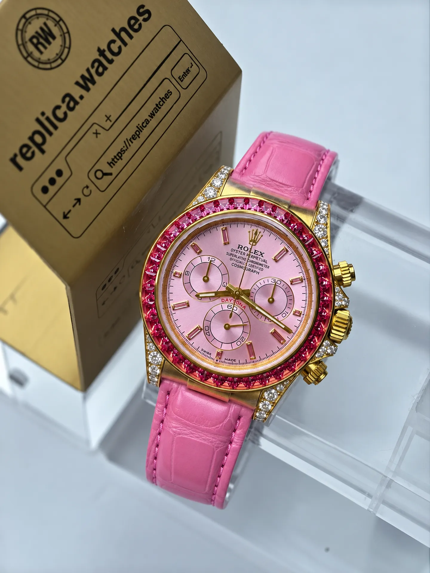 Replica Rolex Daytona 126538TRO Pink Sapphire Bezel Custom 40mm Yellow Gold Watch