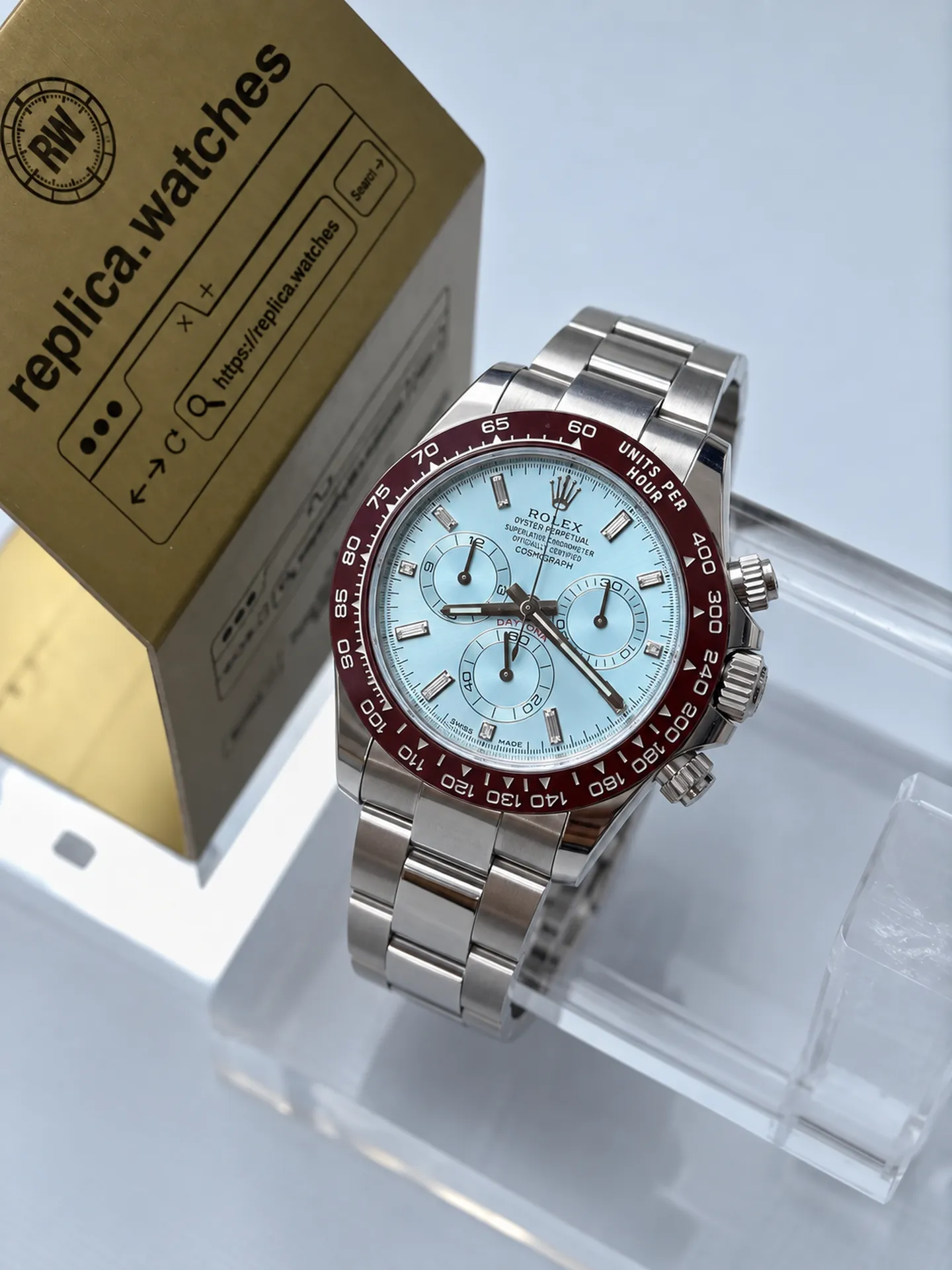 Replica Rolex Daytona M116506-0002 Ice Blue Diamond Dial 40mm Platinum 4130 Weighted Watch