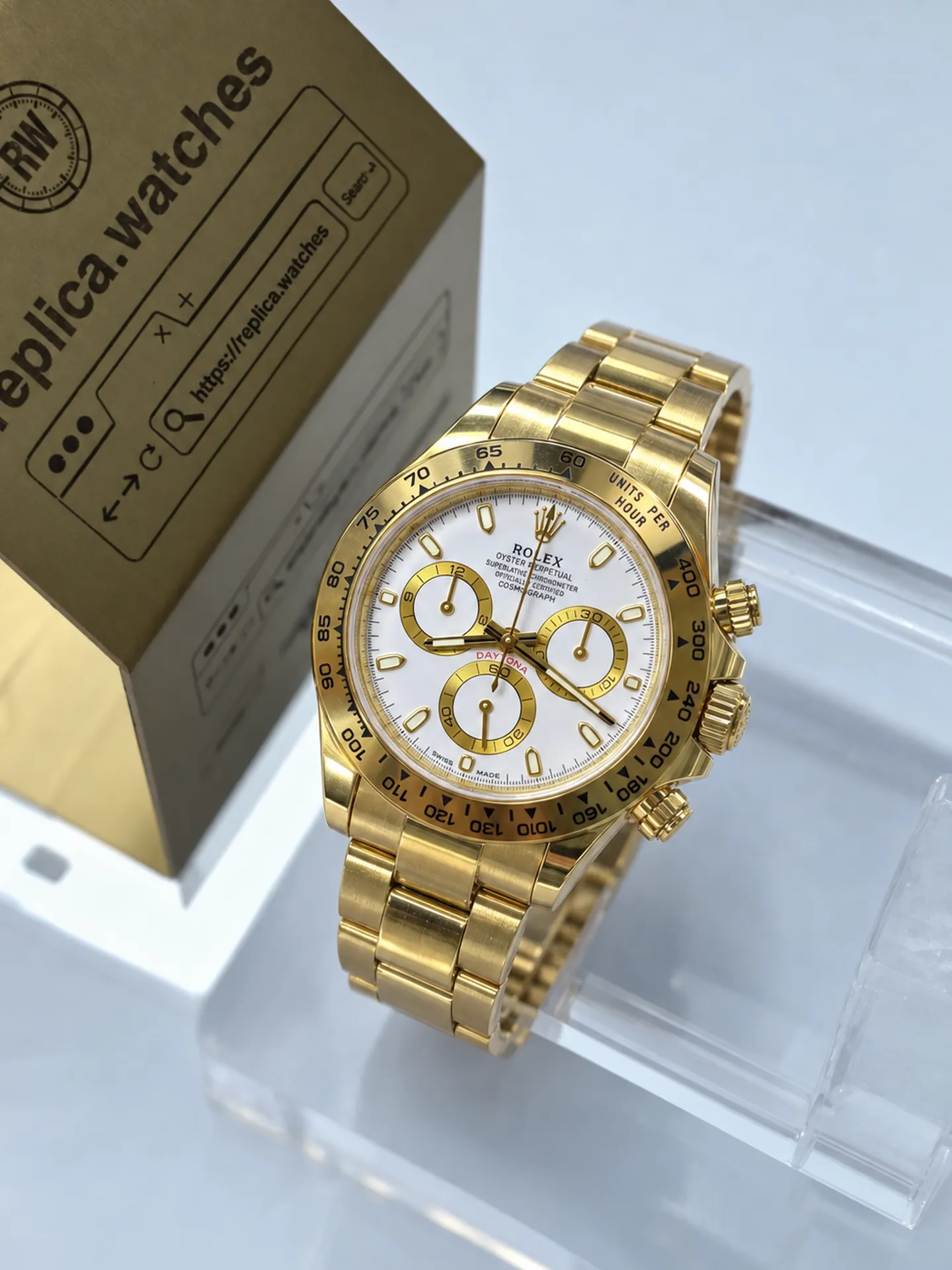 Replica Rolex Daytona M116508-0001 Yellow Gold White Dial 40mm 4130 Weighted Watch