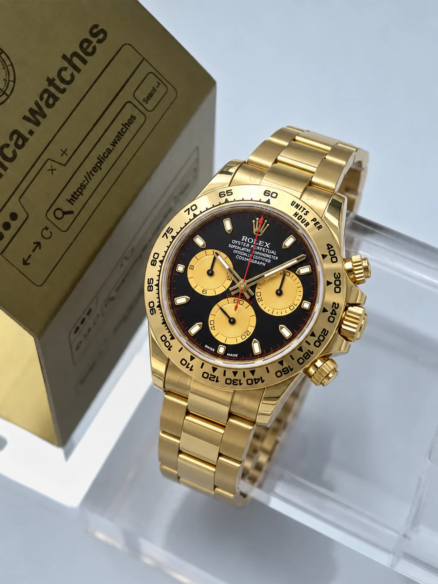 Replica Rolex Daytona M116508-0009 Black Dial Yellow Gold 40mm 4130 Weighted Watch