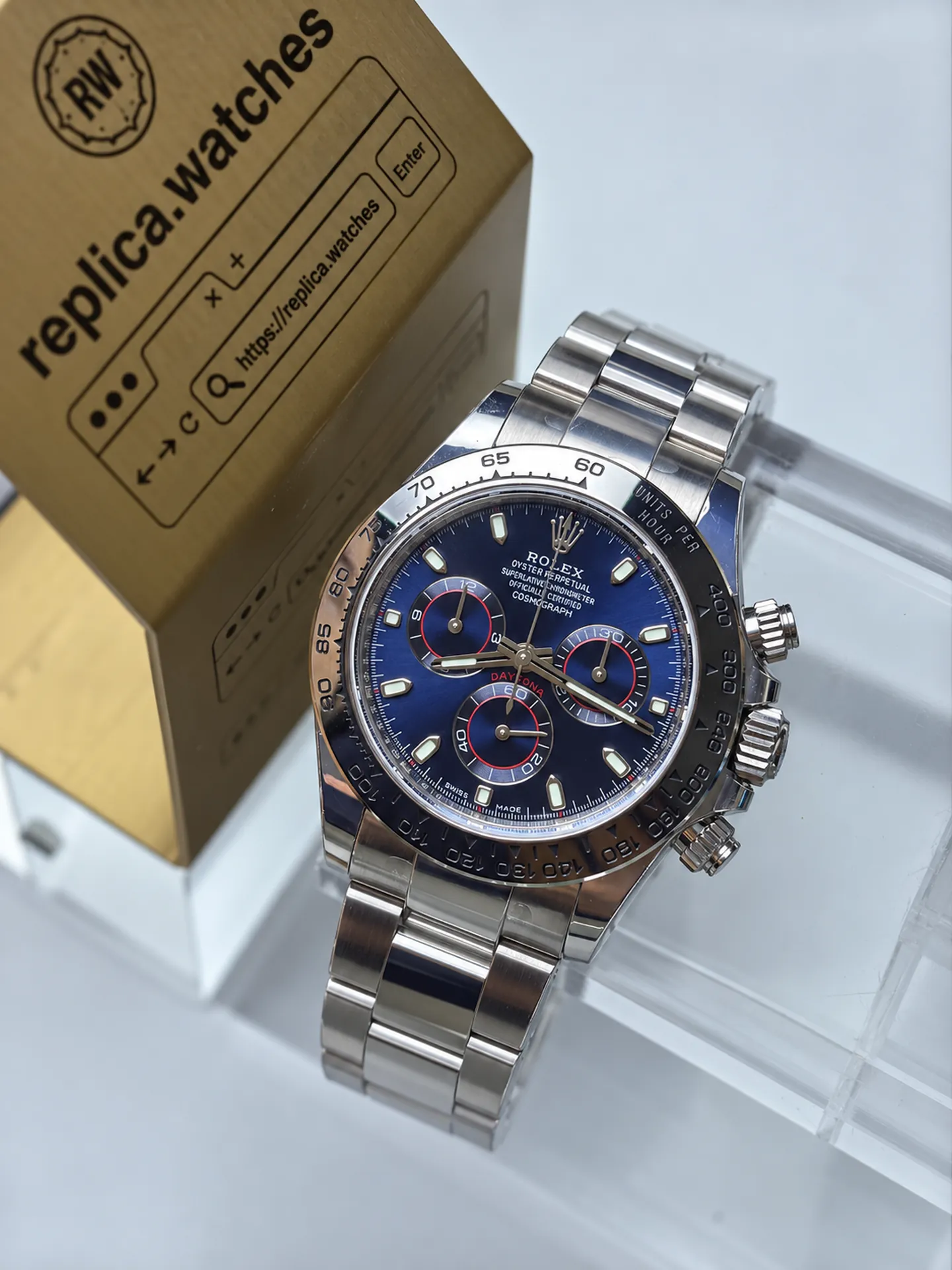 Replica Rolex Daytona M116509-0071 Blue Dial Red Outer Ring 40mm White Gold 4130 Watch