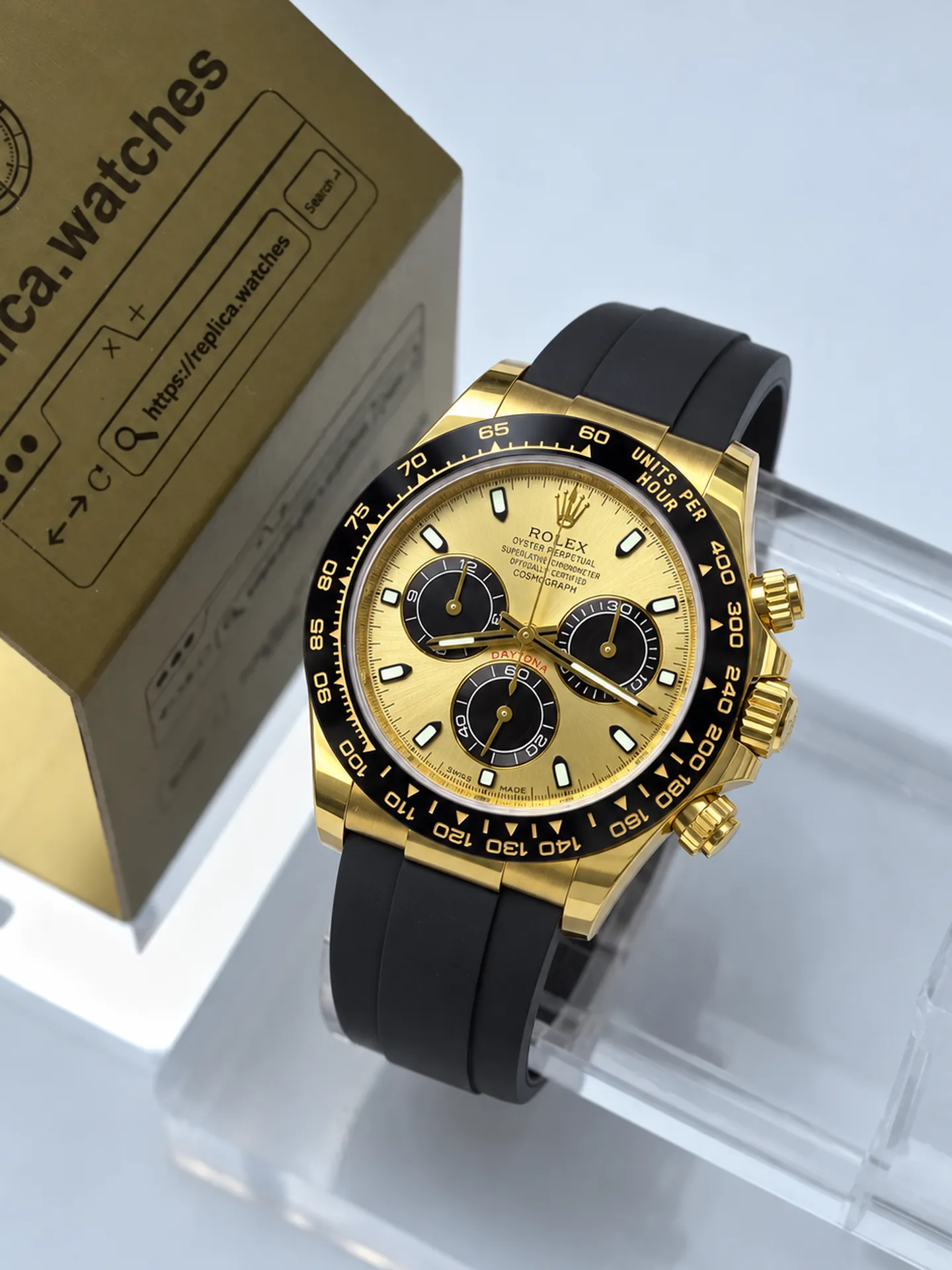Replica Rolex Daytona M116518LN-0048 Champagne Dial 40mm Yellow Gold Oysterflex 4130 Weighted Watch
