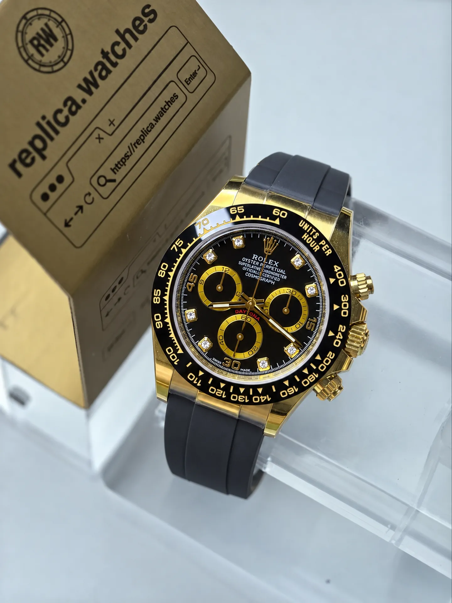 Replica Rolex Daytona M116518LN-0078 Diamond Dial 40mm Gold Plated 4130 Weighted Watch