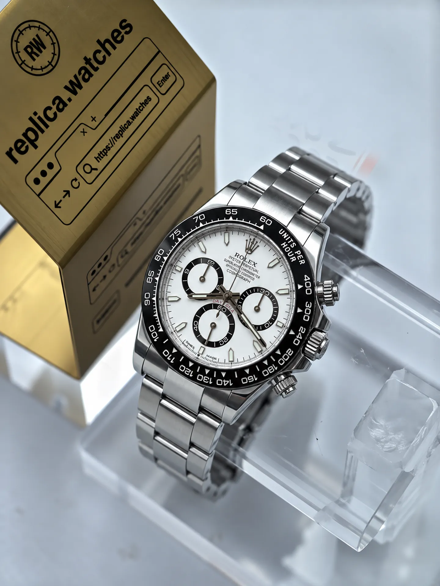 Replica Rolex Daytona Panda M126500LN-0001 White Dial 40mm Steel 4131 Free Sprung Watch