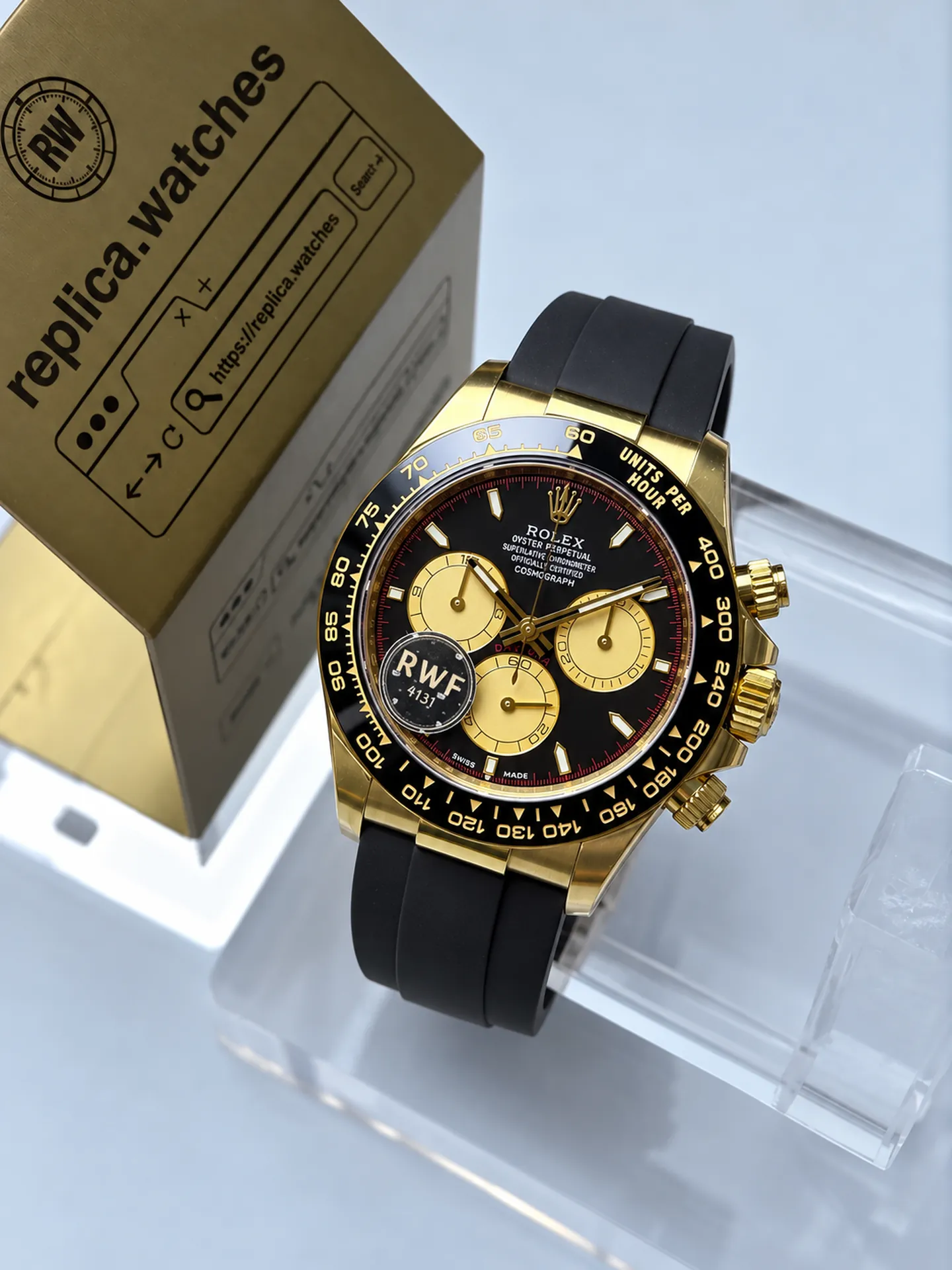 Replica Rolex Daytona M126518LN-0004 Black Dial 40mm Yellow Gold Oysterflex 4131 Watch