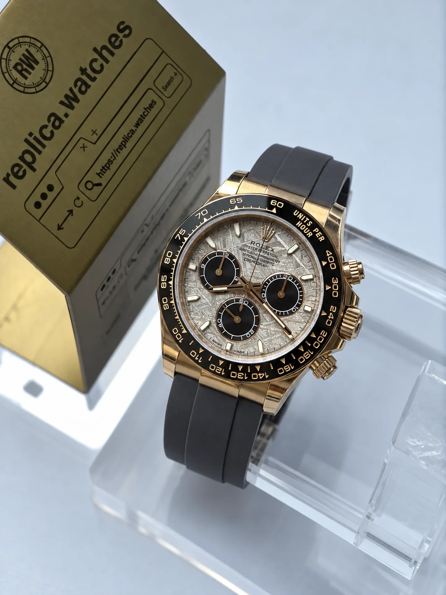 Replica Rolex Daytona M126518LN-0016 Meteorite Dial 40mm Yellow Gold Oysterflex 4131 Weighted Watch