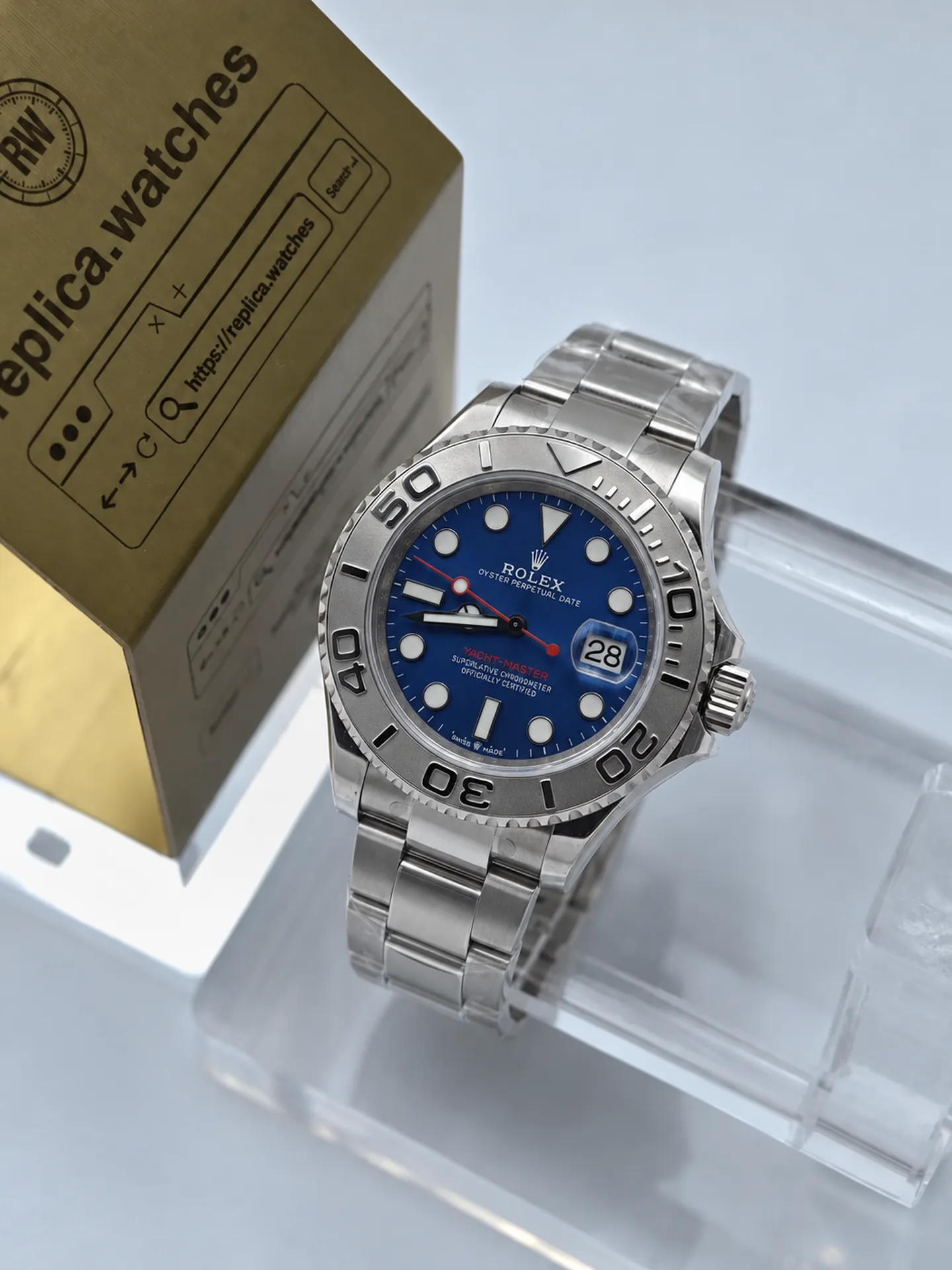 Rolex Yacht Master M126622-0002 40mm Heavy Version Replica 3235 Blue Sunray Dial Red Seconds Hand Oyster Bracelet