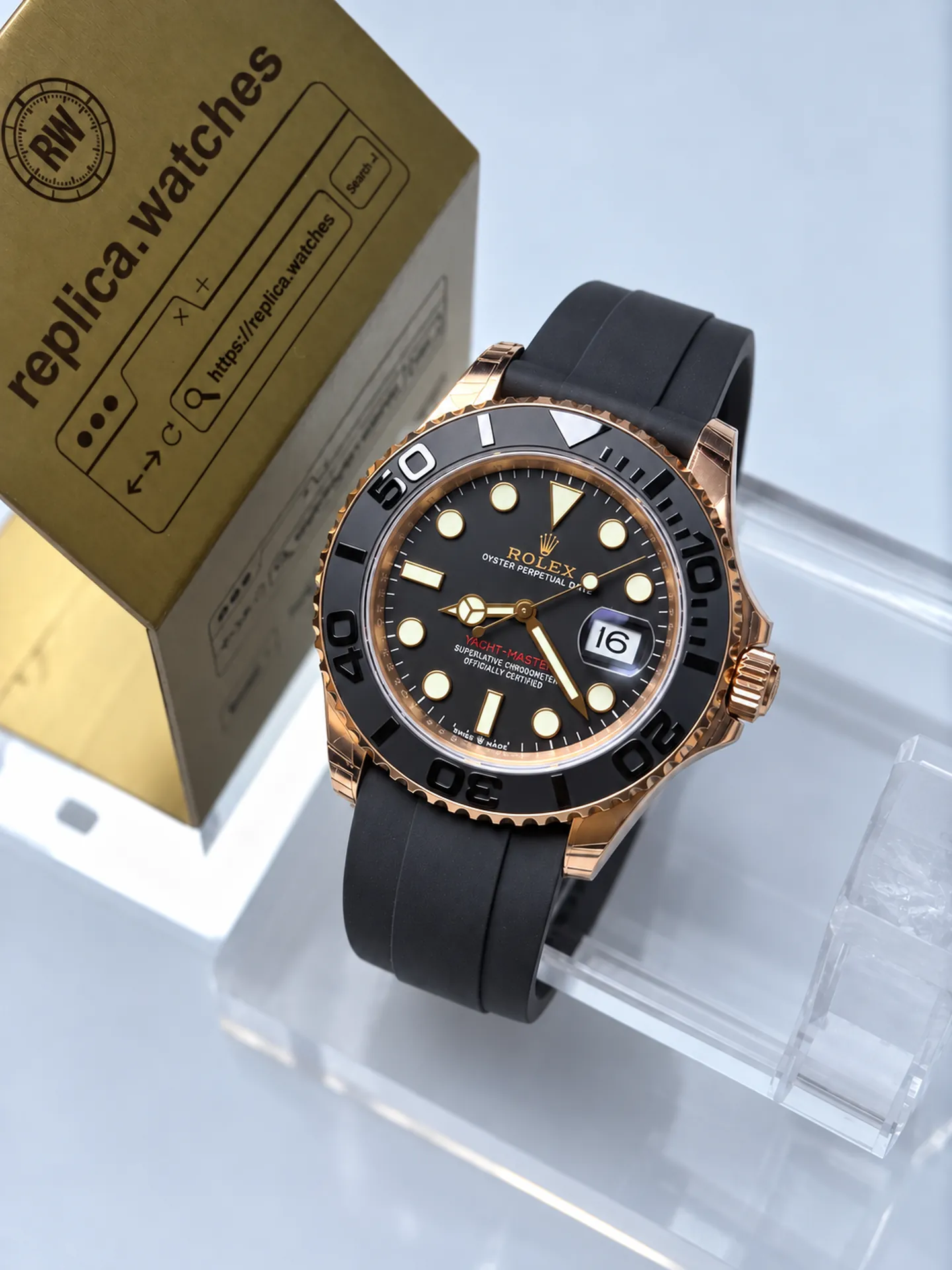 Replica Rolex Yacht-Master M126655-0002 Black Dial 40mm Everose Gold Oysterflex 3235 Weighted Watch