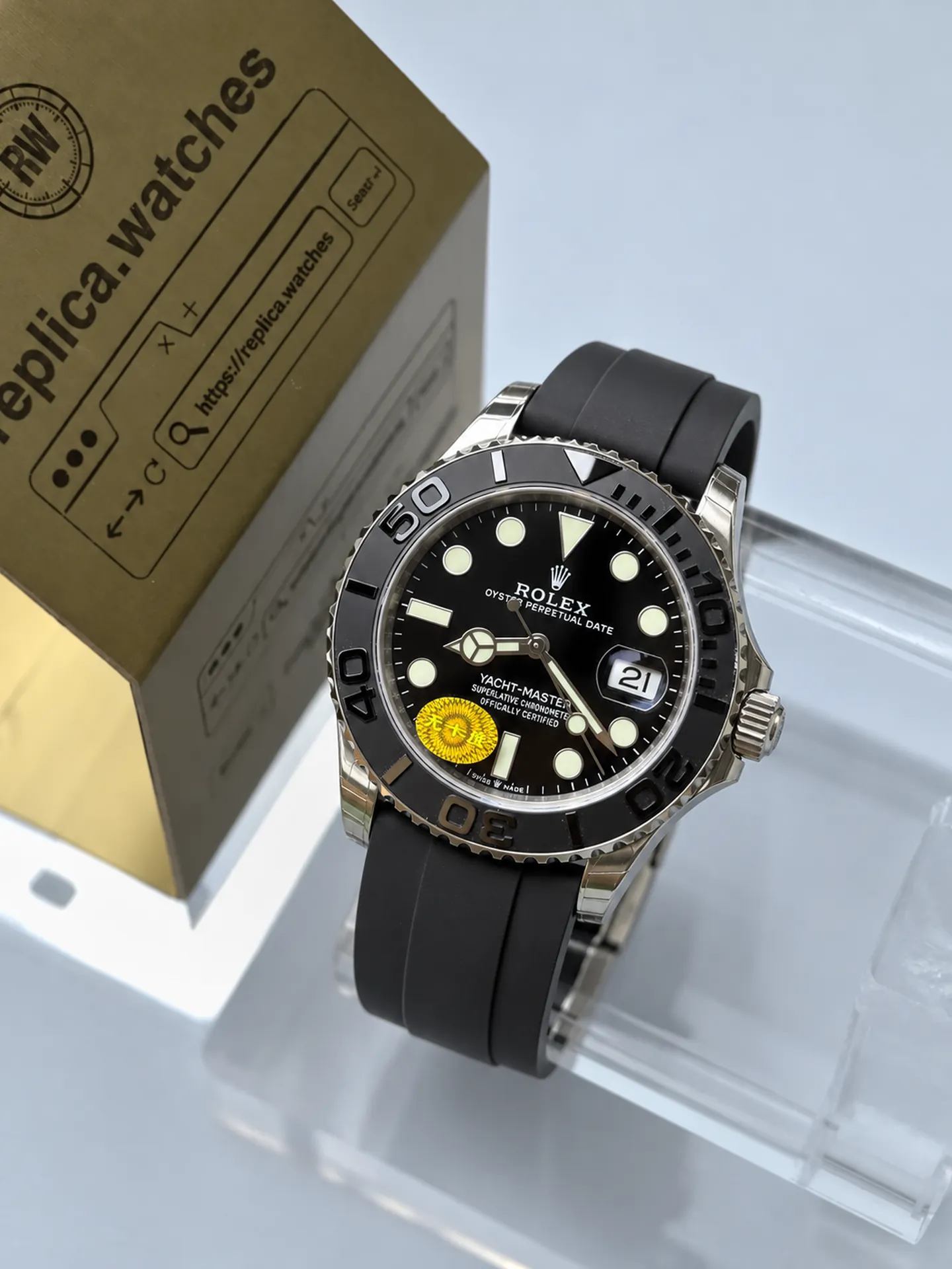 Replica Rolex Yacht-Master M226659-0002 Black Dial 42mm White Gold Oysterflex 3235 Free Sprung Watch