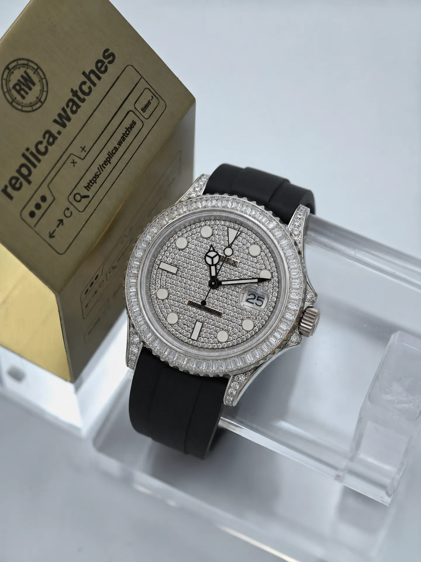 Replica Rolex Yacht-Master M226679TBR-0001 Full Diamond Dial 42mm White Gold Watch
