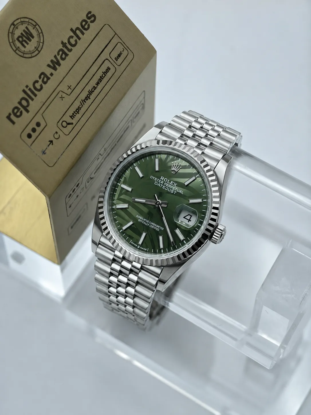Rolex Datejust 126234-0047 36mm 3235 Automatic Green Palm Dial Replica Watch