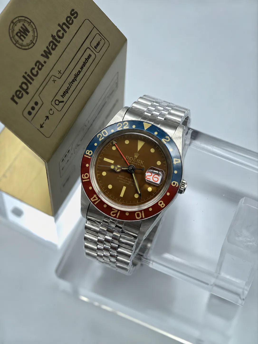 Rolex GMT-Master 6542 39mm Automatic Brown Dial Pepsi Bezel Replica Watch