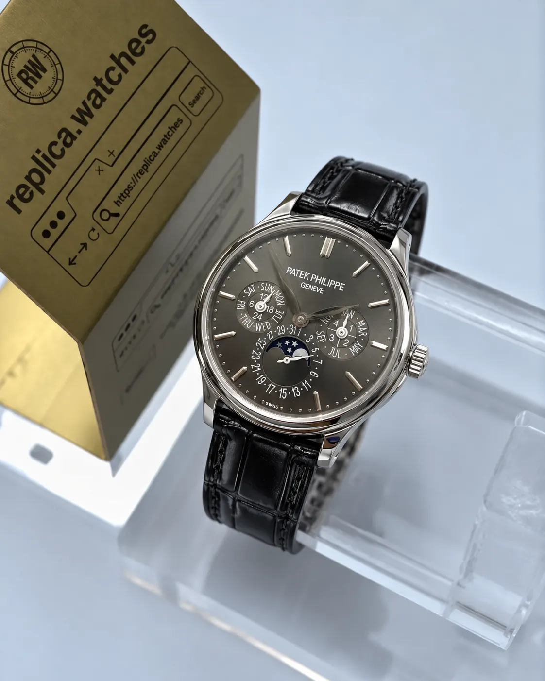 Patek Philippe Grand Complications 37mm 5140P-017 Elegant Moon Phase Replica Watch