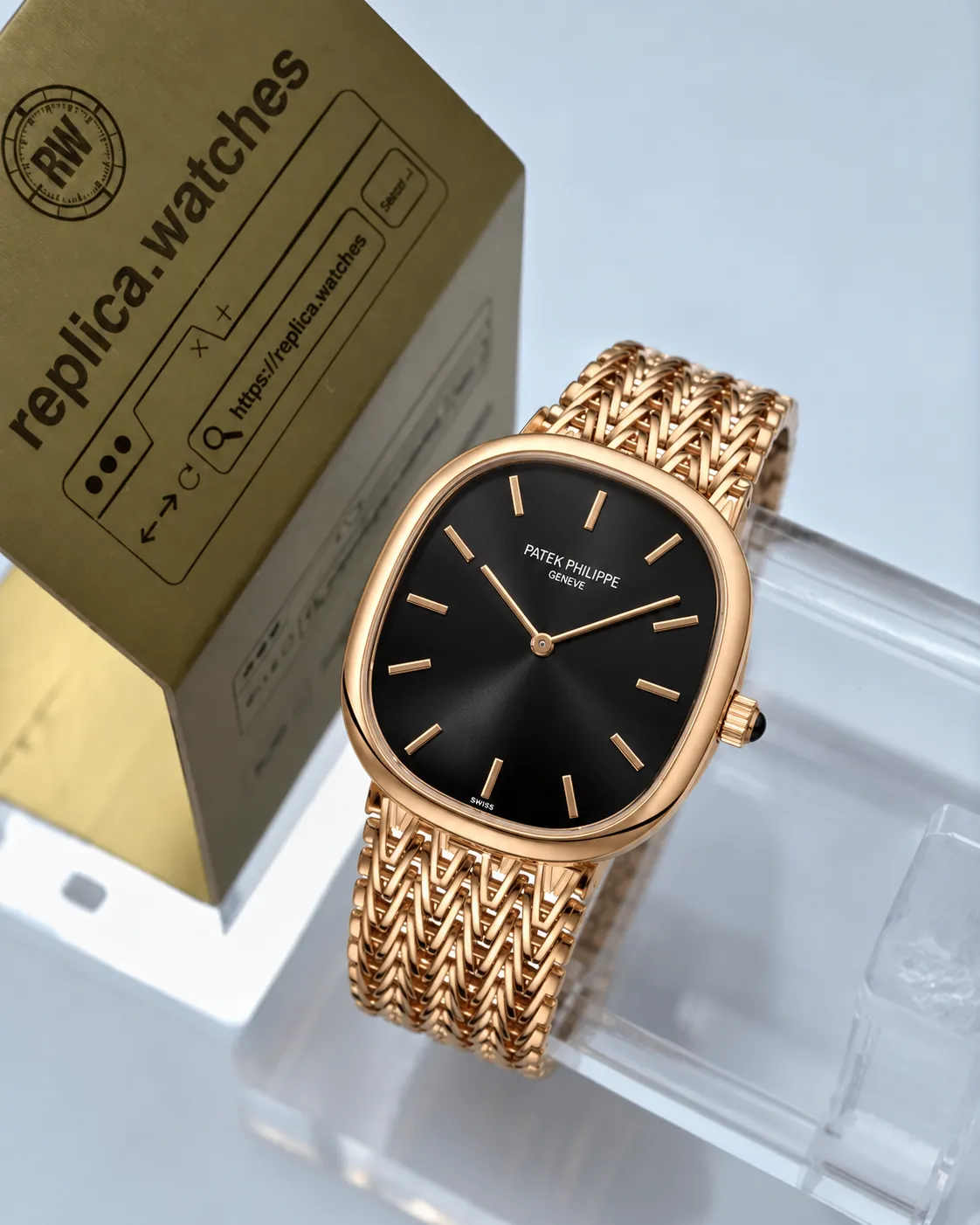 Patek Philippe Golden Ellipse 5738/1R-001 Vintage Black Dial Replica Watch