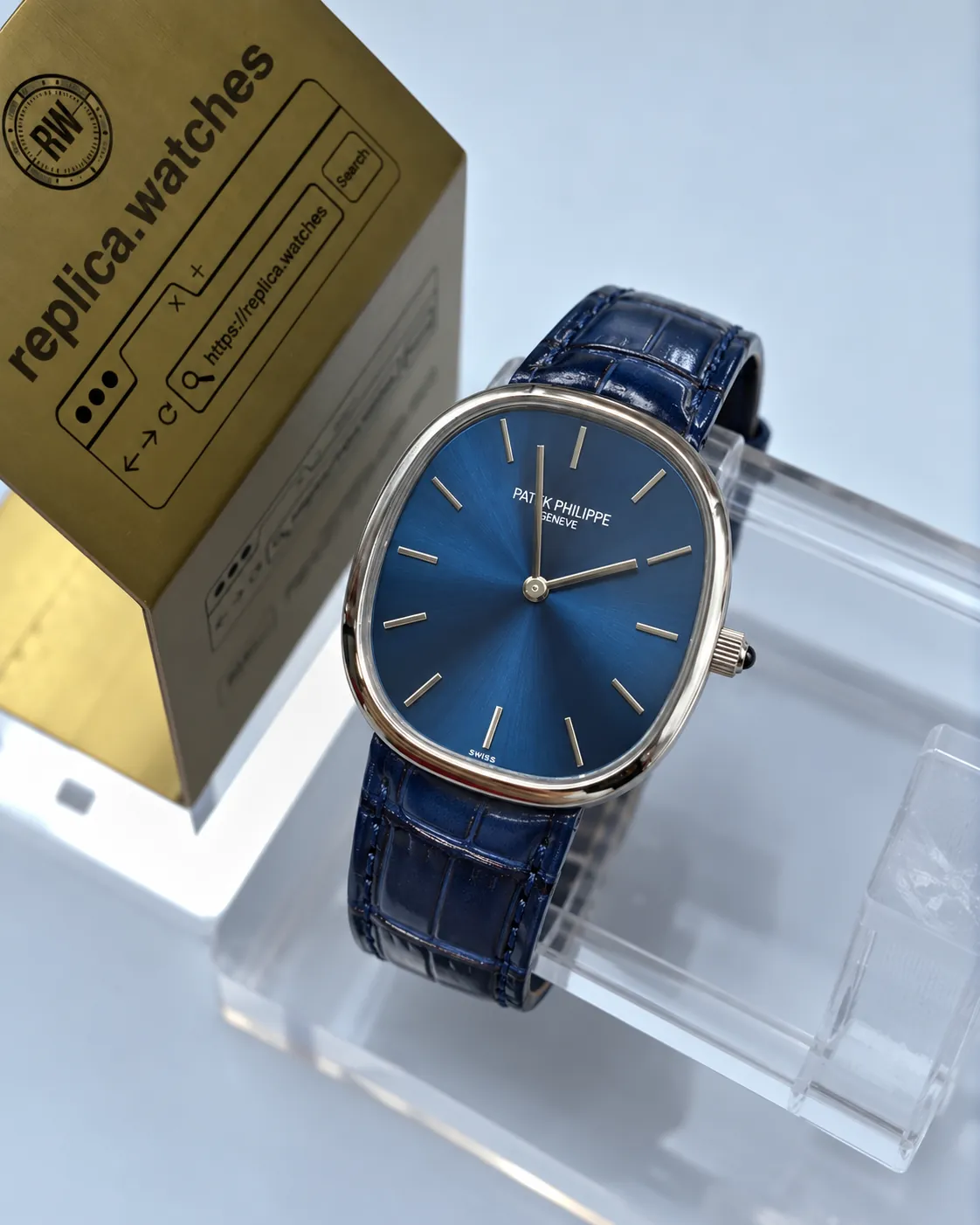 Patek Philippe Golden Ellipse 5738P-001 Blue Dial 34.5×39.5mm Replica Watch