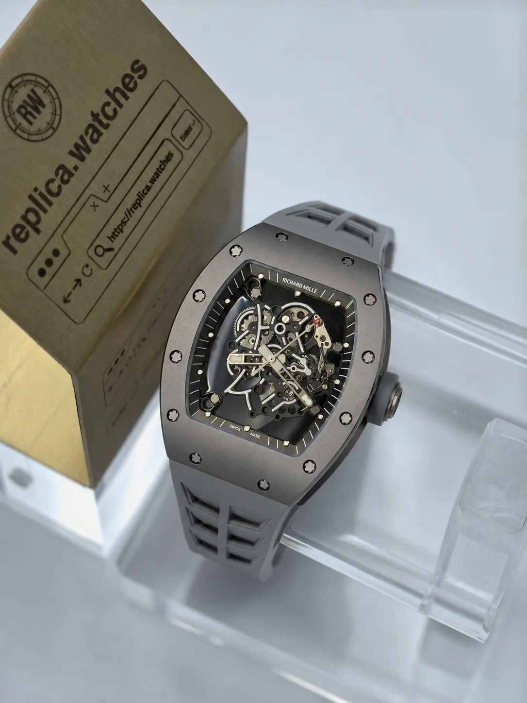 Richard Mille RM 055 42mm Replica Grey Ceramic Skeleton Sports Watch