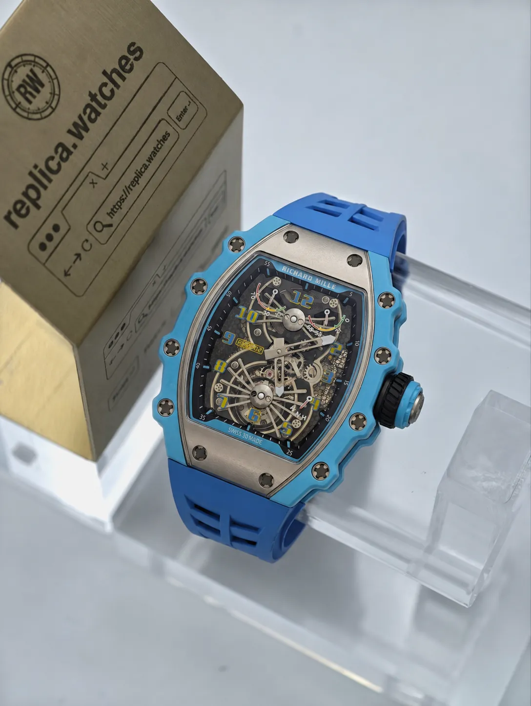 Richard Mille RM 21-02 Replica Tourbillon 40mm Blue Carbon Fiber Skeleton Watch