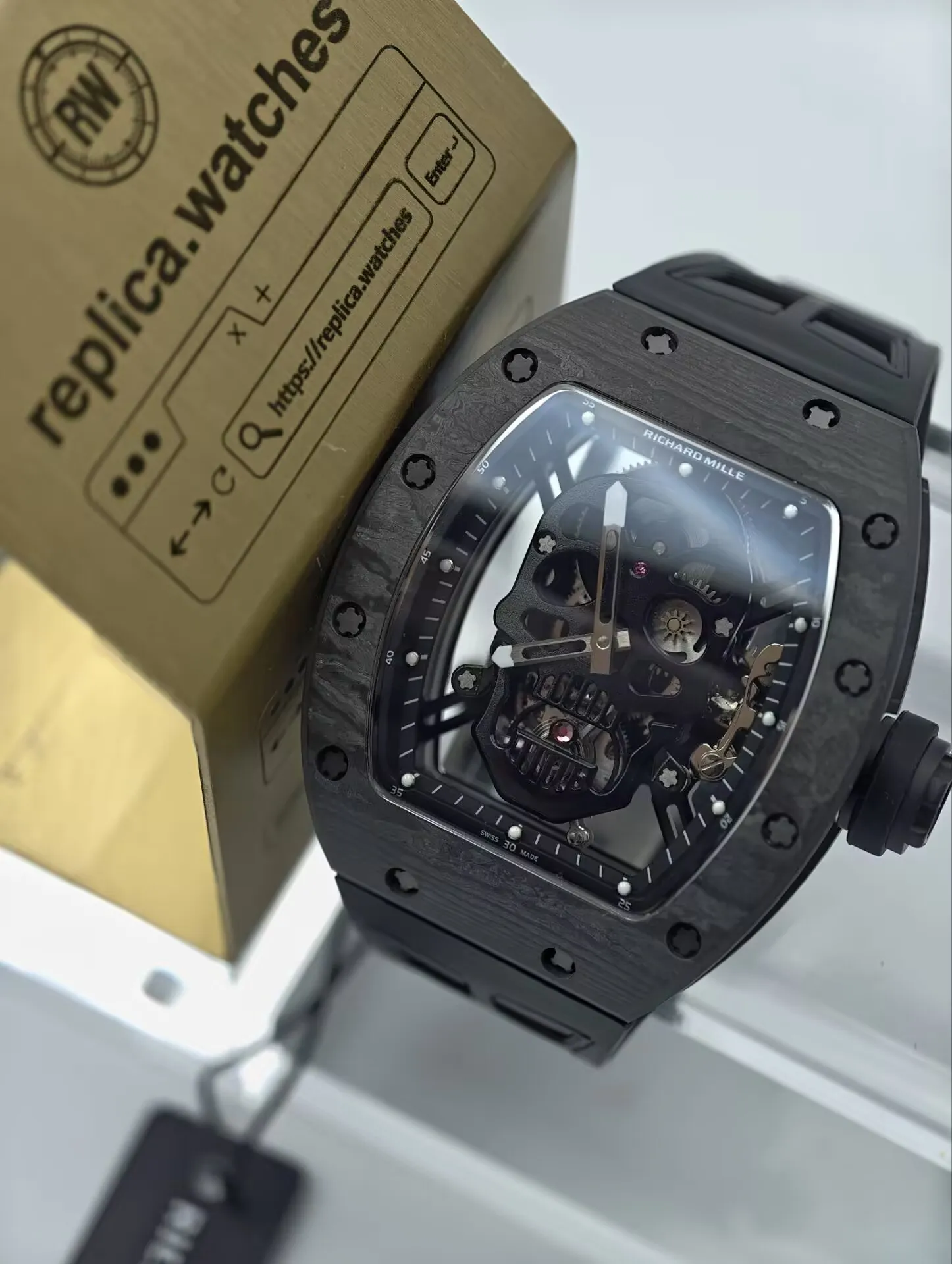 Richard Mille Skull RM 52-01 Carbon Fiber Tourbillon All Black Replica Watch