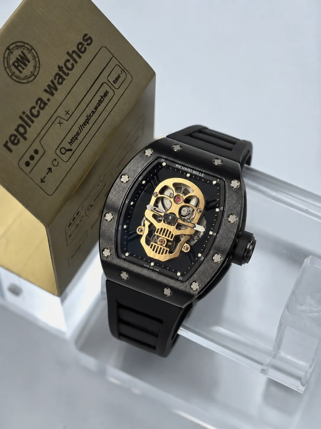 Richard Mille RM 52-01 43mm Replica Manual Winding Black Ceramic Skull Watch