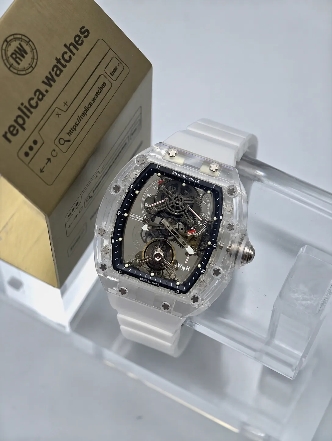 Richard Mille RM 56-01 42mm Manual Winding Tourbillon Transparent Sports Replica Watch