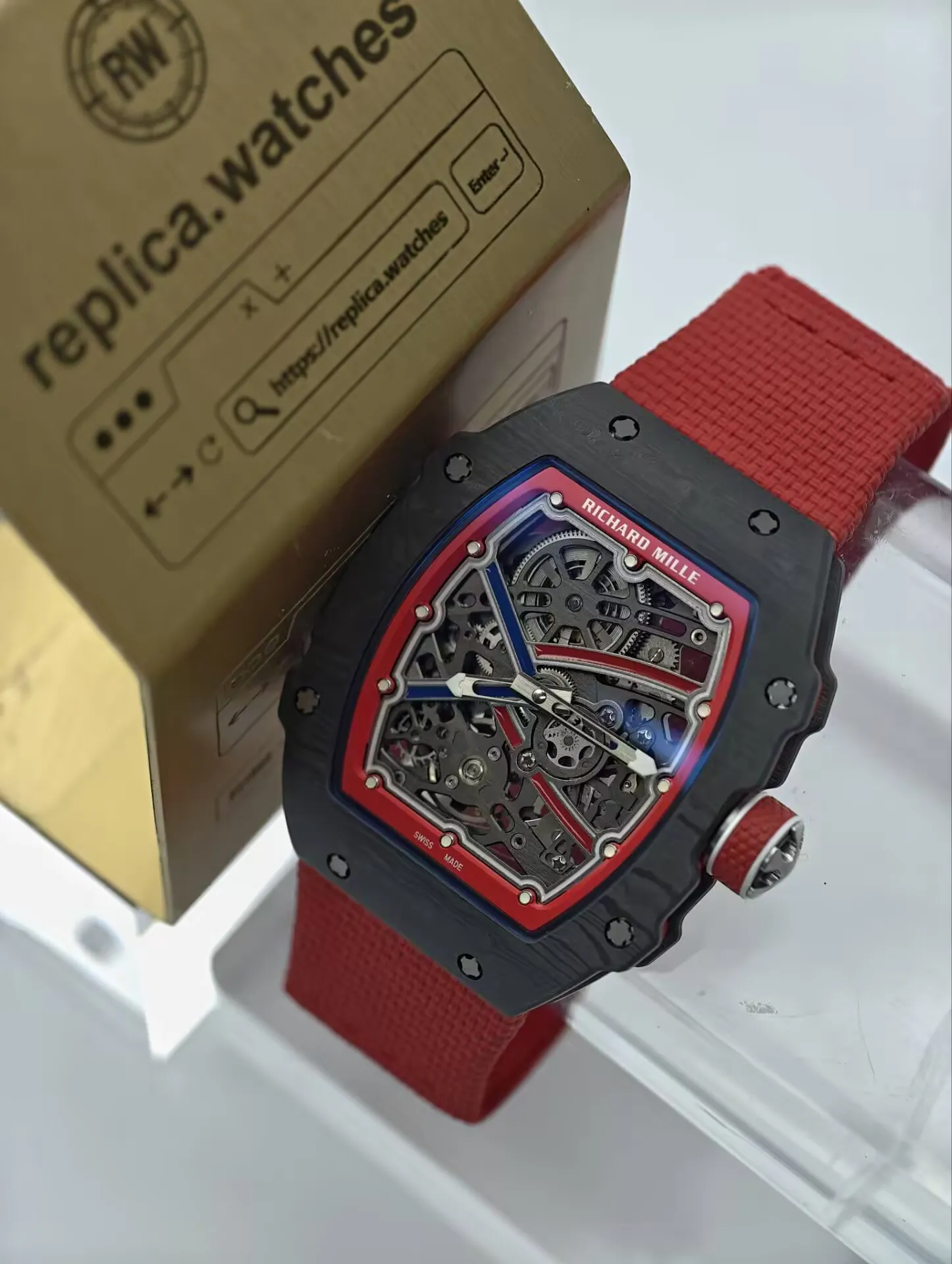 Richard Mille RM 67-02 Skeleton Red Nylon Strap Sports Clone Watch