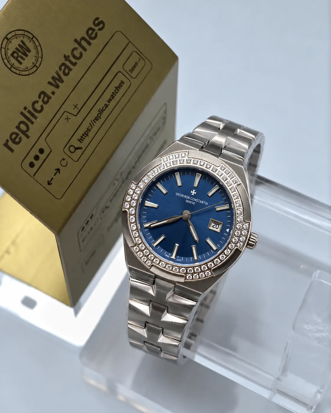 Vacheron Constantin Overseas 1205V/100A-B590 33mm Quartz Blue Dial Jewelry Replica Watch
