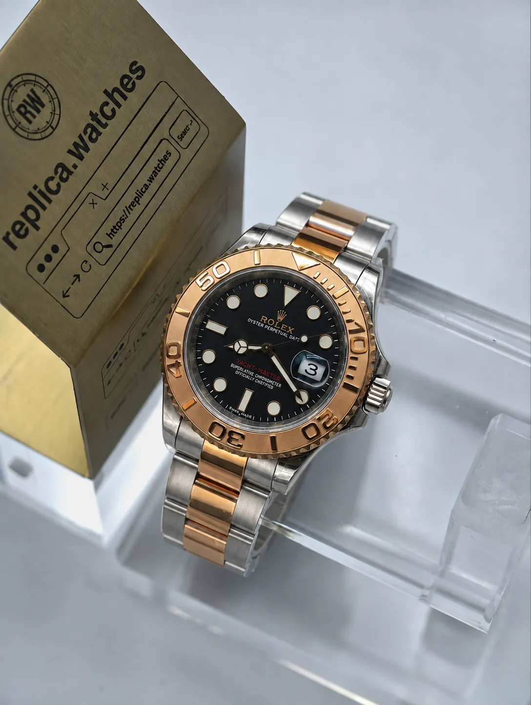 Rolex Yacht-Master 116621BKSO 40mm 3135 Automatic Rose Gold Bezel Luxury Replica Watch