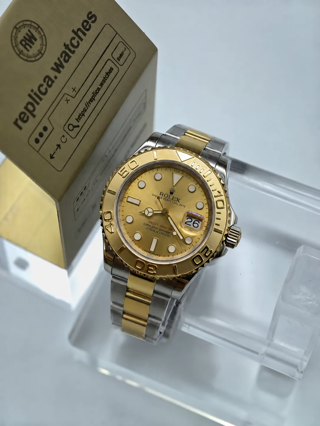 Rolex Yacht-Master 16623-0009 3135 Movement 40mm Sunburst Gold Dial Nautical Replica Watch