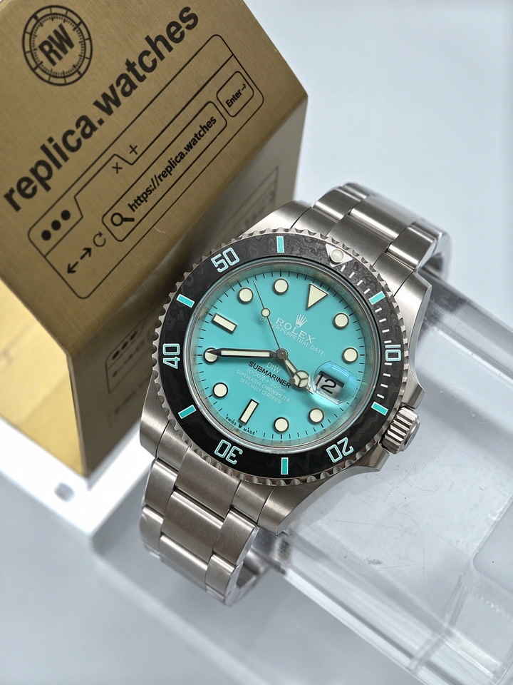 DIW Rolex Submariner Aquamarine Super Clone Watch 40mm Tiffany Blue Dial Titanium Case Carbon Fiber Bezel