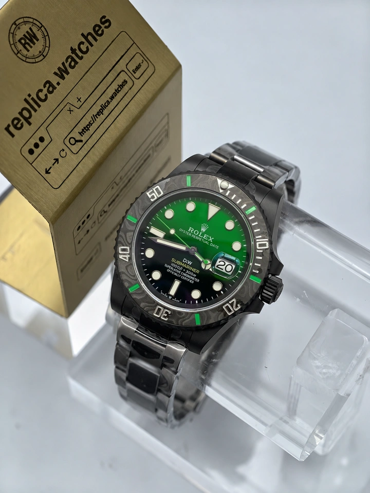 DIW Rolex Submariner Parakeet 40mm Green Gradient Dial Black DLC Carbon Fiber Super Clone Watch