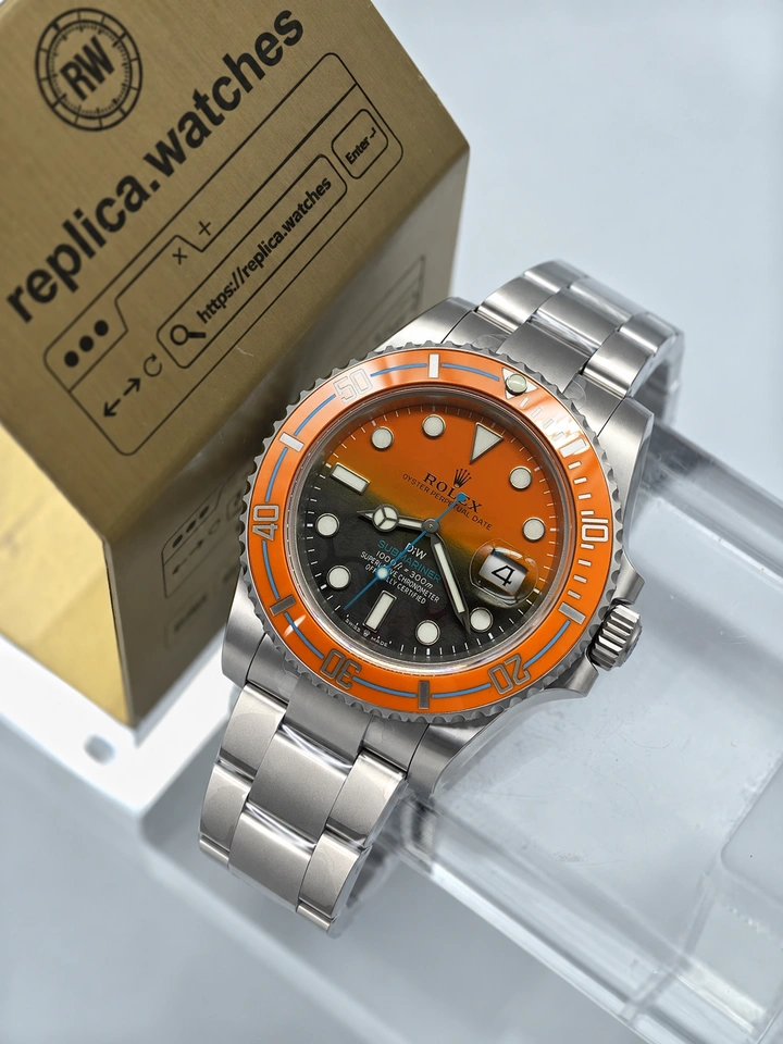 DIW Rolex Submariner Persimmon Super Clone Watch 40mm Orange Ceramic Bezel 904L Sandblasted Steel