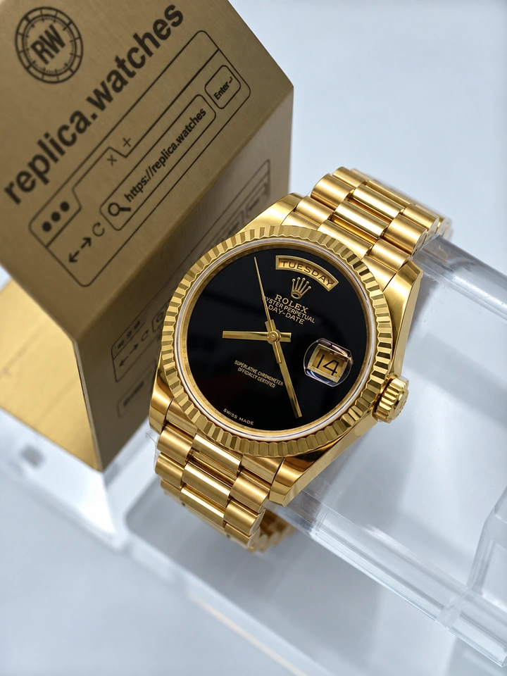 Rolex Day-Date 18238 36mm Black Onyx Dial 18K Gold-Plated 904L Steel Gain Weight Super Clone Watch