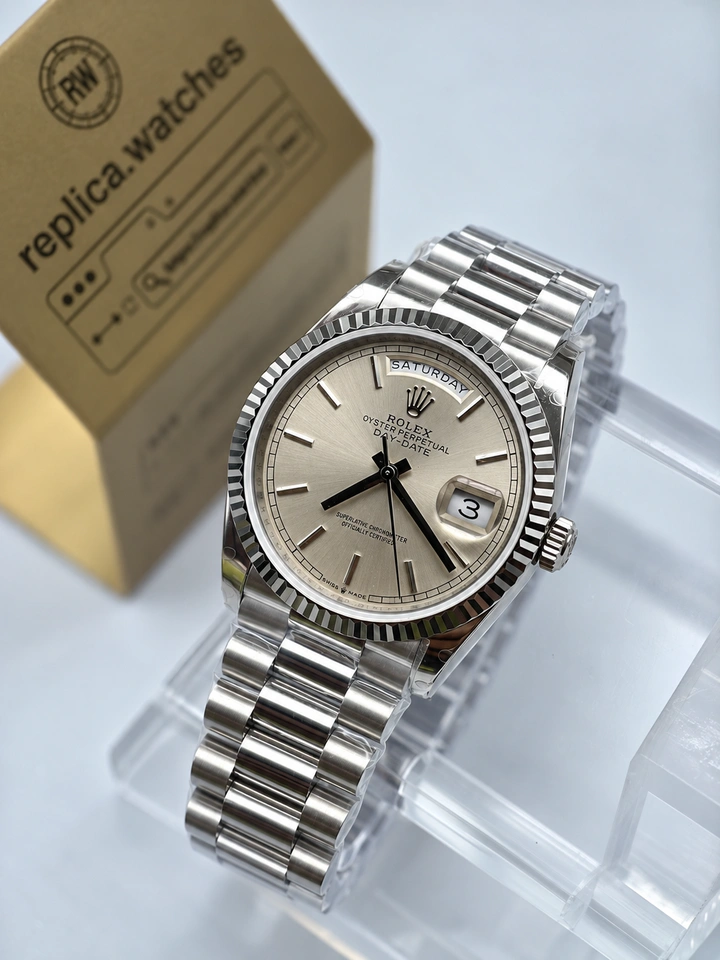 Rolex Day-Date M128239-0005 Super Clone Watch 36mm Silver Dial 904L Stainless Steel Clone Cal. 3255 Movement