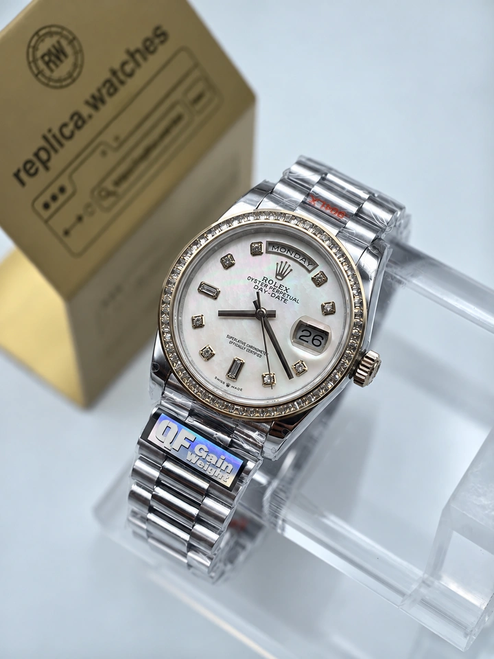 Rolex Day-Date M128399TBR-0003 Super Clone Watch 36mm White Mother-of-Pearl Dial 904L Steel Weighted Edition