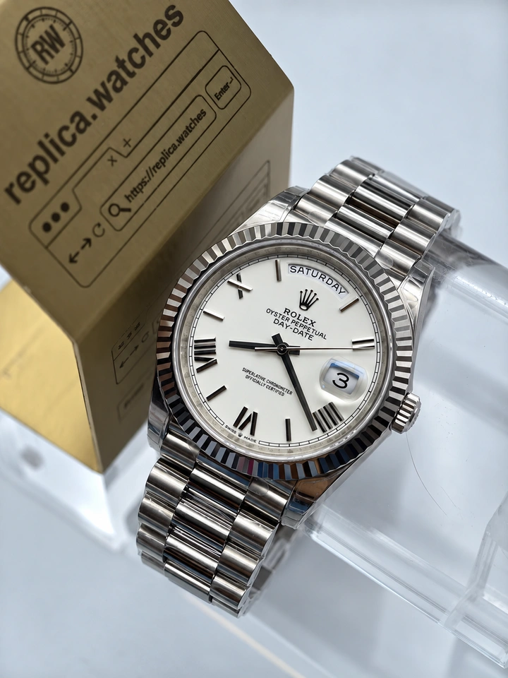 Rolex Day-Date M228236-0010 40mm White Lacquer Dial 904L Steel Clone Watch with Sapphire Crystal and Clone Cal.3255