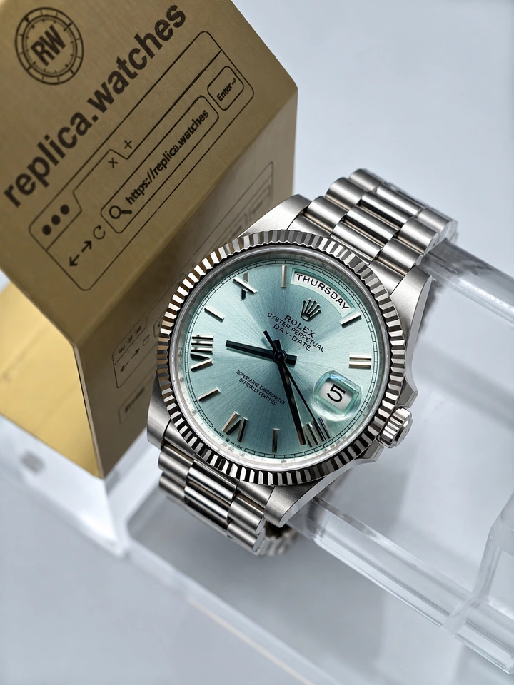 Rolex Day-Date M228236-0012 40mm Ice Blue Roman Dial 904L Steel Super Clone Watch with Cal.3255 Movement
