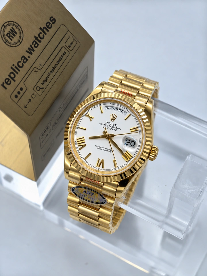 Rolex Day-Date M228238-0042 Super Clone Watch 40mm White Roman Dial 18K Gold-Plated 904L Steel Bracelet