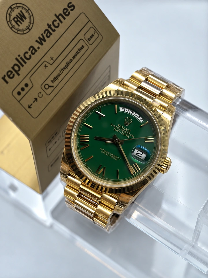 Rolex Day-Date M228238-0061 40mm Green Lacquer Dial Gold Roman Numerals 18K Gold Plated Super Clone Watch