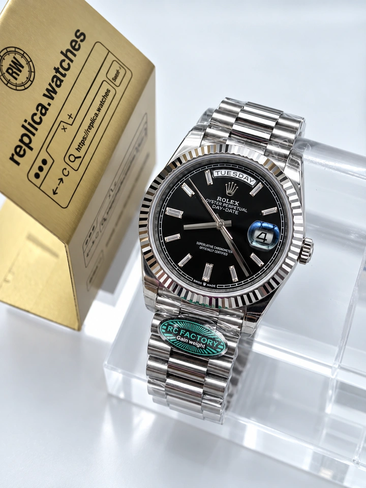 Rolex Day-Date M228239-0005 Super Clone Watch 40mm Black Dial Square Markers 904L Steel Weighted Edition