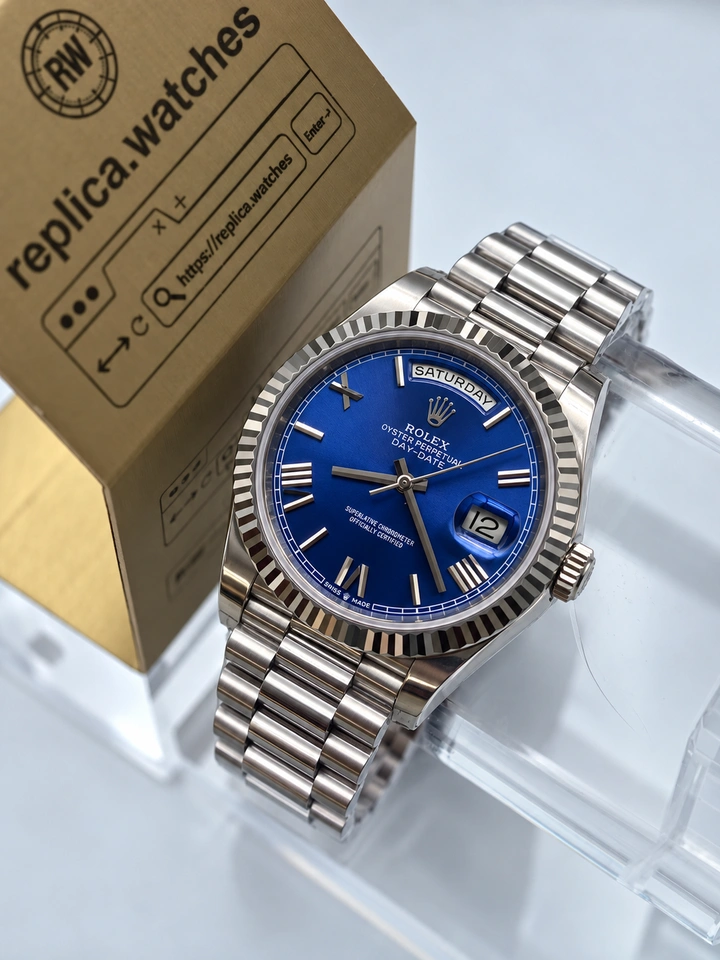 Rolex Day-Date M228239-0007 40mm Bright Blue Sunray Roman Dial 904L Steel Gain Weight Super Clone Watch