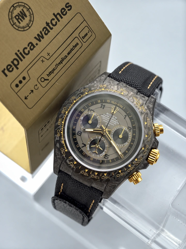 Rolex Daytona DiW Avia Grey Super Clone Watch 40mm Carbon Fiber Case Grey Dial Gold Accents Cal.4130 Movement