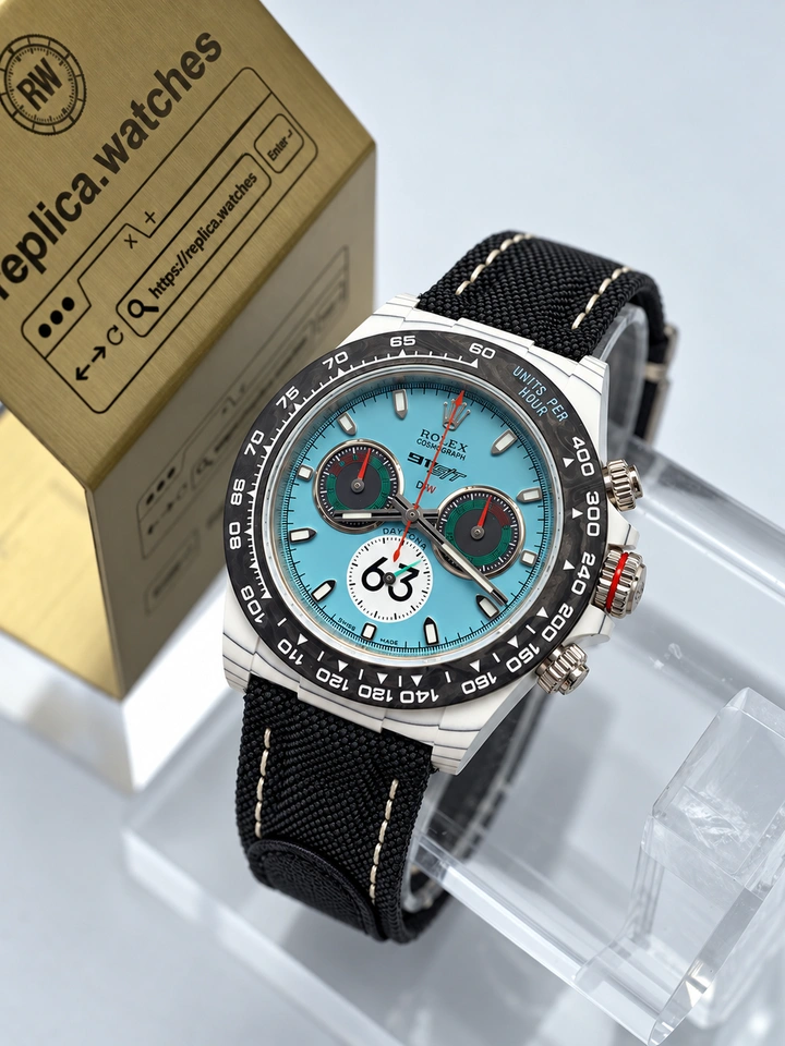 Rolex Daytona DIW Porsche 911 S/T Super Clone Watch 40mm Ice Blue Dial White Carbon Fiber Case Clone Cal.4130