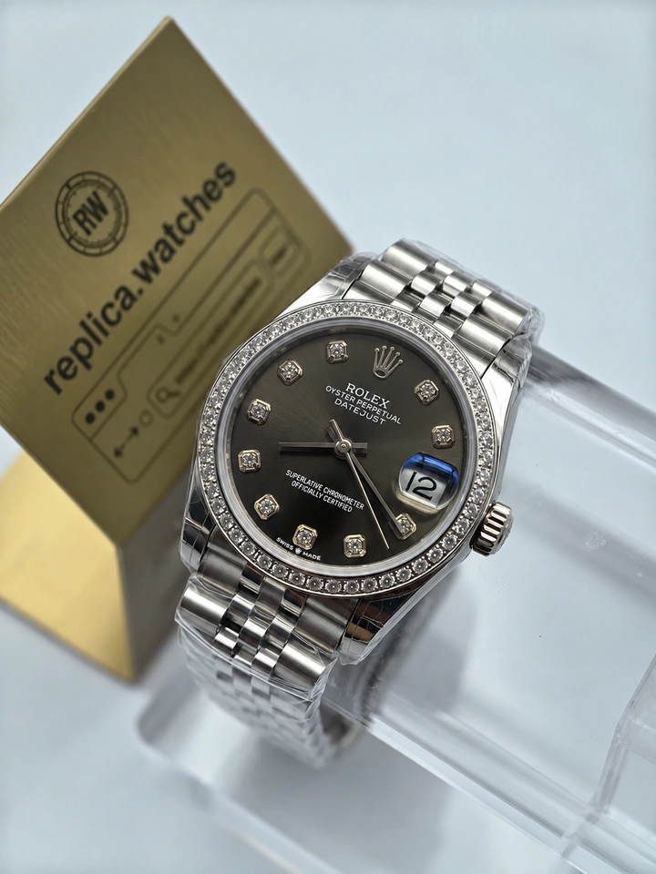 Rolex Datejust M278384RBR-0010 Super Clone Watch 31mm Grey Dial Stainless Steel Diamond Bezel Clone 2236 Movement