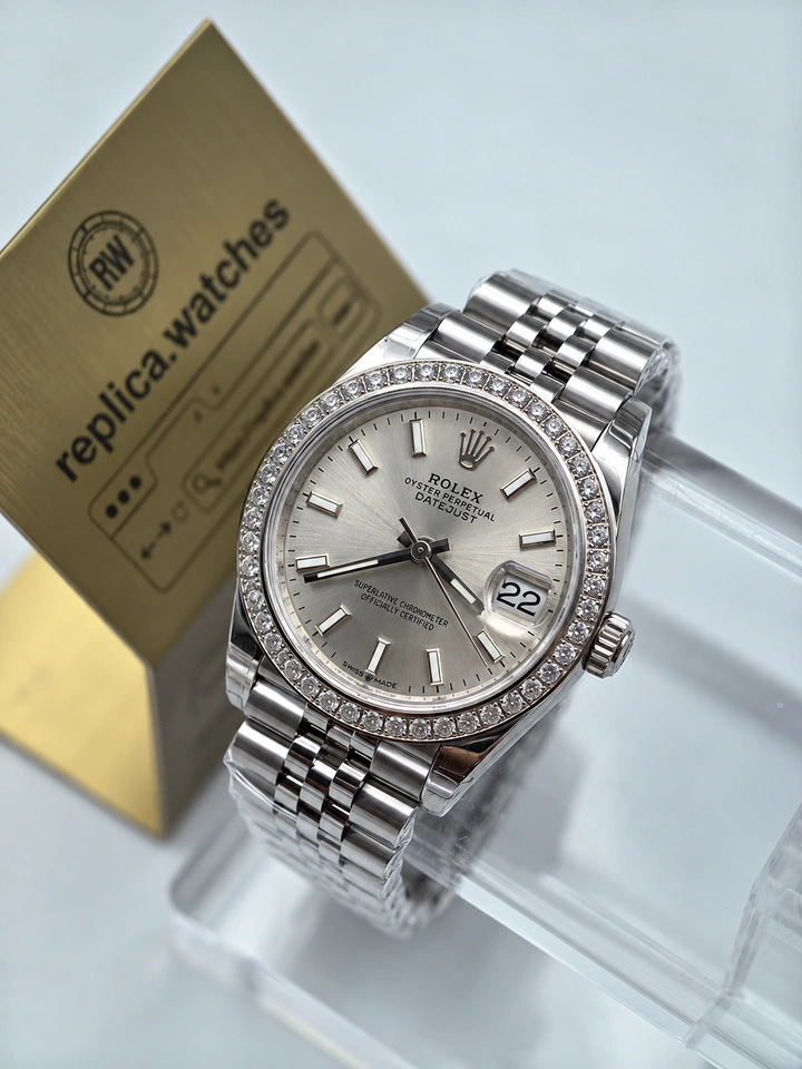Rolex Datejust M278384RBR-0016 Super Clone Watch 31mm Silver Sunray Dial Diamond-Set Bezel Jubilee Bracelet