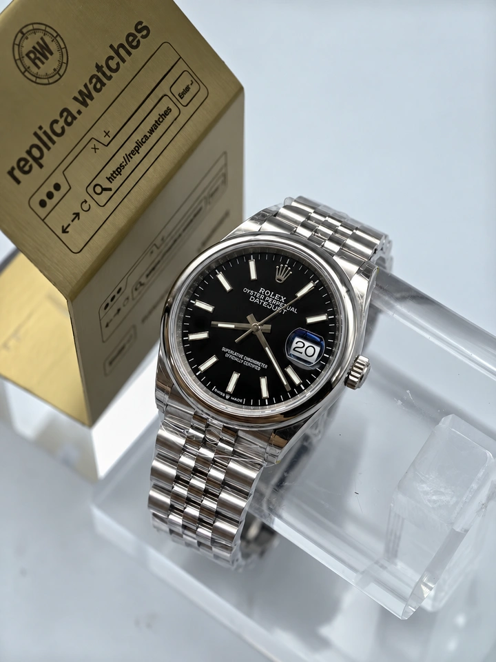Rolex Datejust M126200-0003 Super Clone Watch 36mm Black Dial 904L Stainless Steel Smooth Bezel