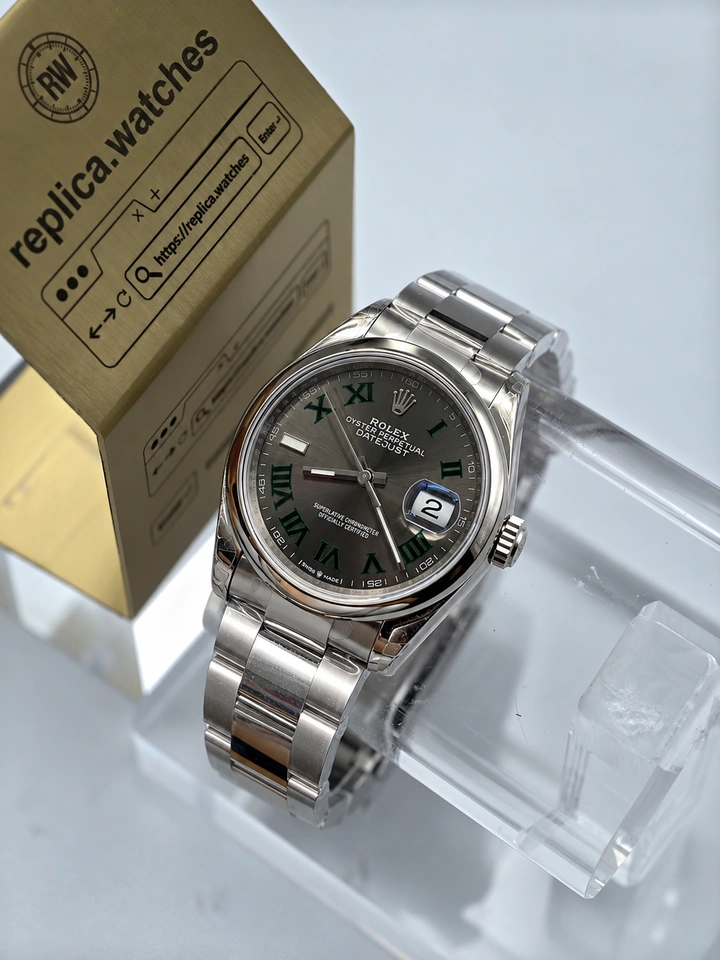 Rolex Datejust M126200-0018 Super Clone Watch 36mm Wimbledon Grey Dial Green Roman Numerals 904L Steel