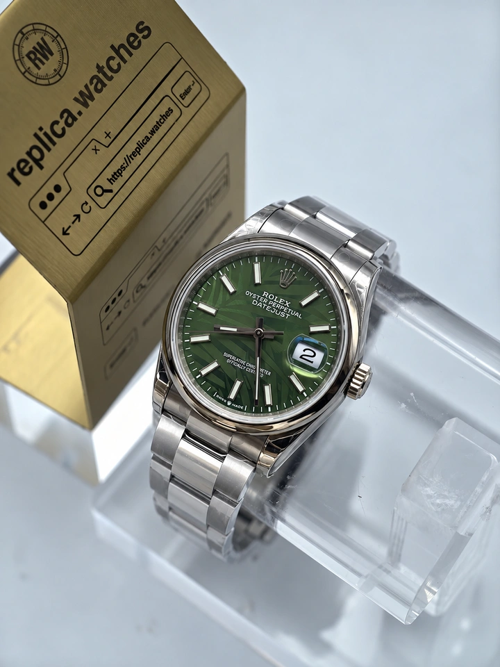 Rolex Datejust M126200-0020 36mm Olive Green Palm Motif Dial 904L Steel Super Clone Watch Clone Cal.3235 Movement