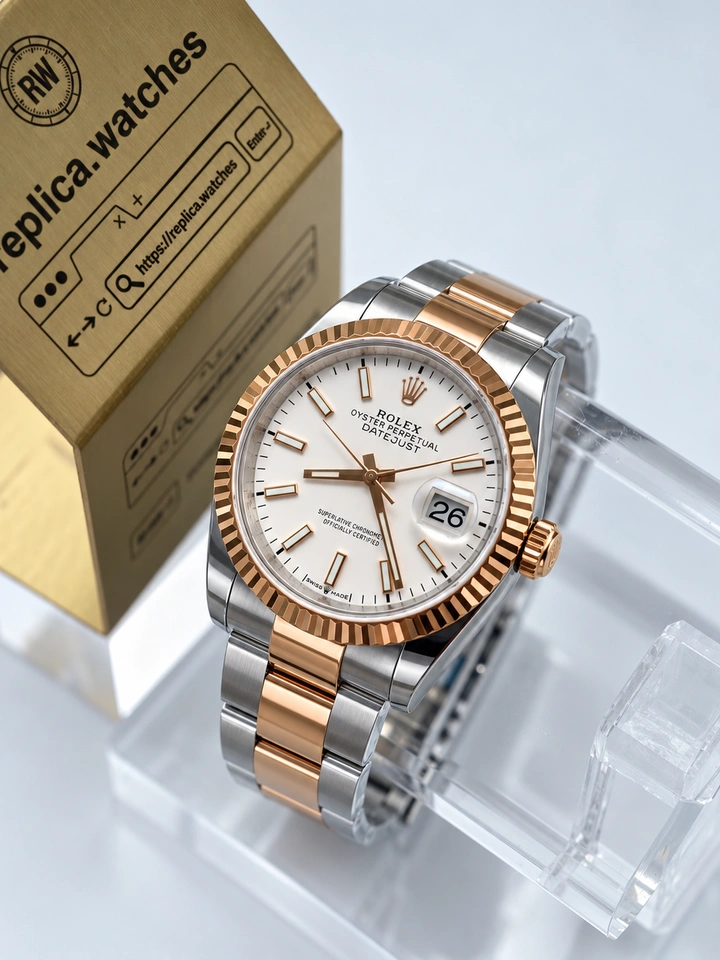 Rolex Datejust M126231-0018 Super Clone Watch 36mm White Dial 904L Steel 18K Rose Gold Plated Bezel