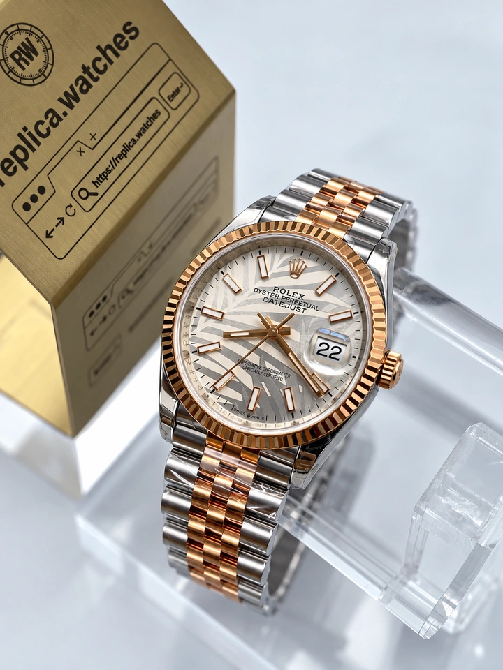 Rolex Datejust M126231-0031 36mm Silver Palm Dial Rose Gold Super Clone Watch 904L Steel Clone Cal.3235 Movement